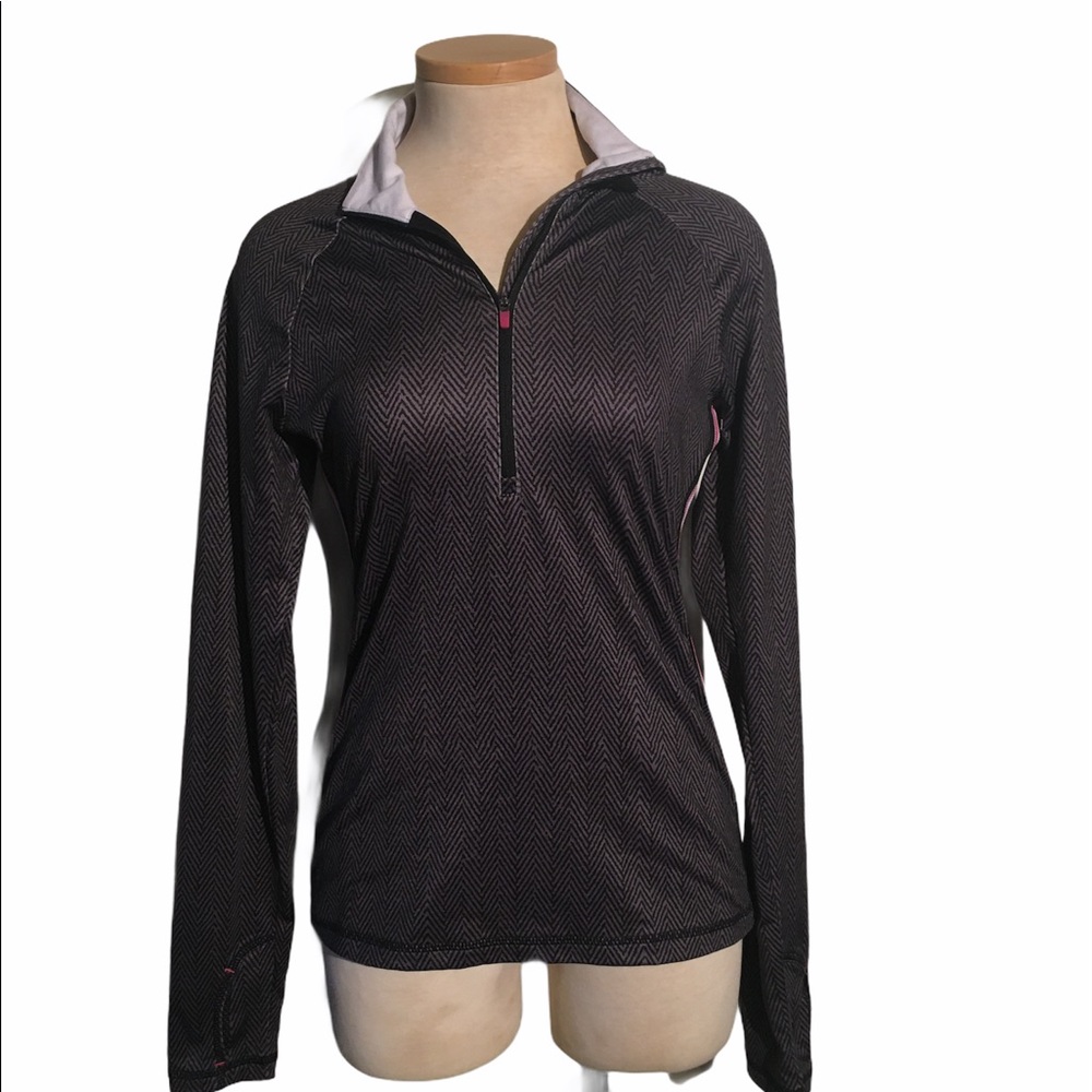 Athleta Half Zip Chevron Striped  Pullover Gray